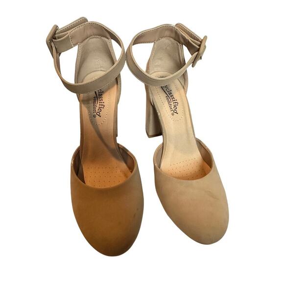 Comfort 7.5 Beige Tan Nude Kaili Leather Ankle Strap Block Heel Dress Pump Work - Picture 3 of 12